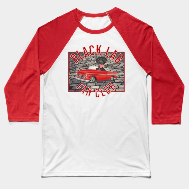 Cute Black Lab driving classic truck on gray brick Baseball T-Shirt by Danny Gordon Art